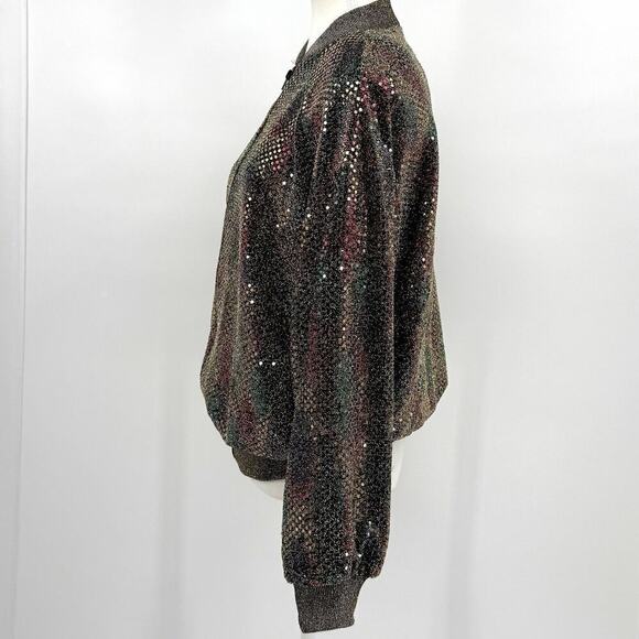 Brenda Goode Womens SMALL Colorful Sequin Zip Jacket Bomber DISCO Shoulder Pads - Picture 2 of 10